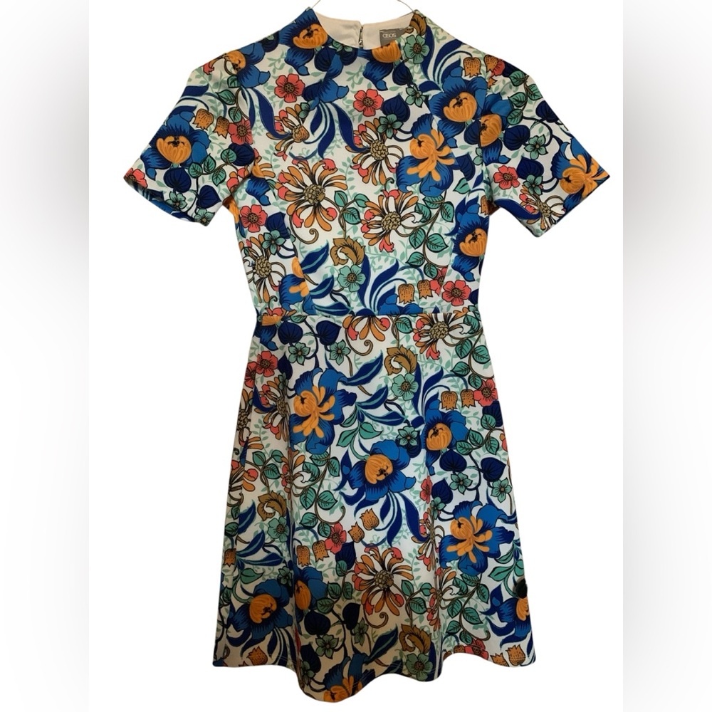 New ASOS Bold Floral Scuba Skater Dress US 2 - never worn. Awesome retro print
